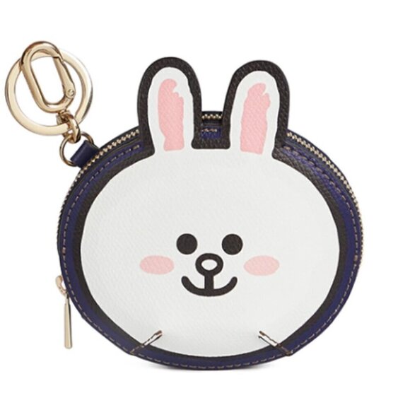 NWT! New Furla x LINE Friends leather Coin Case Charm -BROWN / CONY White Navy - Picture 8 of 13